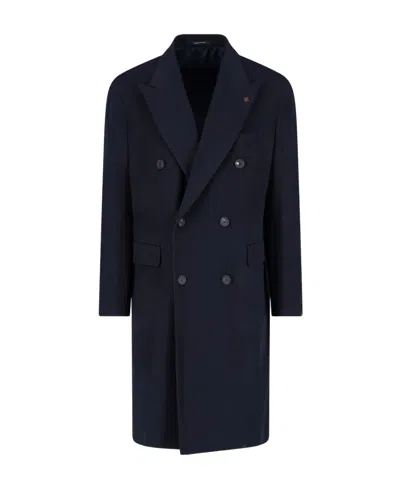 Tagliatore Brooch-detail Double-breasted Coat In Black