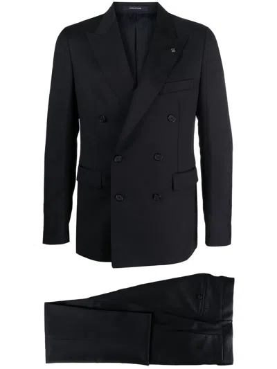 Tagliatore Brooch-detail Double-breasted Suit In Blue