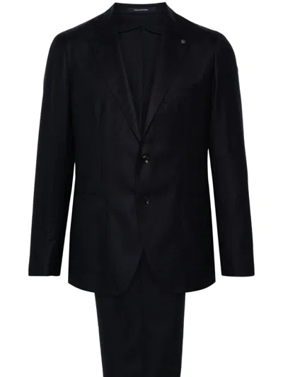 Tagliatore Brooch-detail Single-breasted Suit In Blue