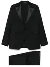 Tagliatore Blue Tailored Suit With Satin Lapel And Shoulders In Black