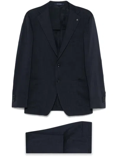 Tagliatore Blue Suit In Linen And Virgin Wool With Single-breasted Jacket And Trousers