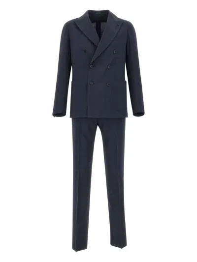 Tagliatore Brooch-detail Suit In Blue
