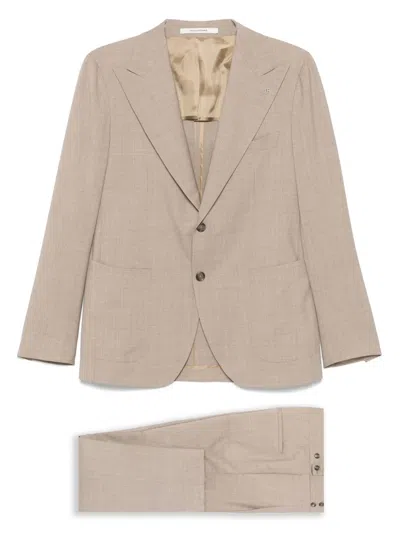 Tagliatore Brooch-detail Suit In Brown