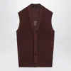 Tagliatore Perforated Cotton Vest Ribbed Hem In Brown