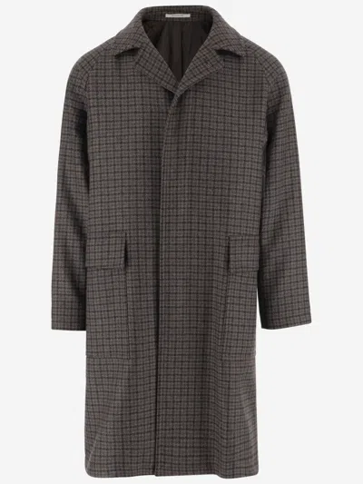 TAGLIATORE MEN BROWN CHECK-PRINT COAT, L LUXURY TRENCH COATS FOR MEN DARVEYS