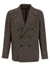 Tagliatore Textured Brown Double-breasted Wool Blend Blazer In Brown
