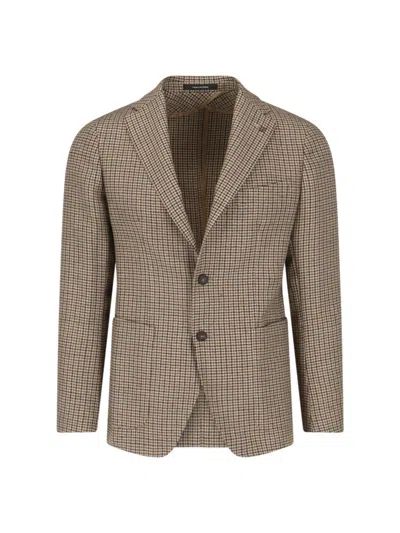 Tagliatore Brown Houndstooth Blazer In Black