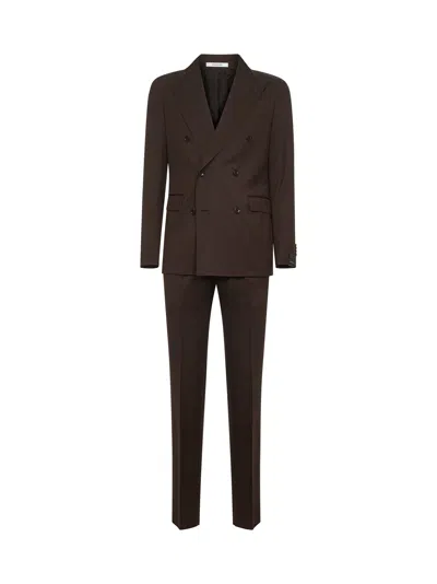 Tagliatore Brown Jacquard Wool Vesuvio Double-breasted Suit In White