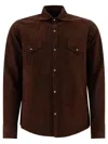Tagliatore Wayne Long-sleeved Suede Overshirts In Brown