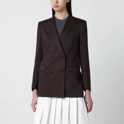 Tagliatore Linen Blend Double Breasted Tailored Jacket In Brown