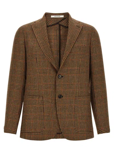 Tagliatore Cashmere Wool Prince Of Wales Single-breasted Blazer In Brown