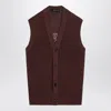 Tagliatore Perforated Cotton Vest Ribbed Hem In Brown