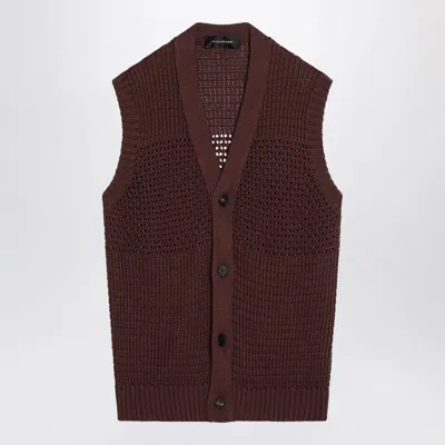 TAGLIATORE TAGLIATORE  BROWN PERFORATED COTTON VEST