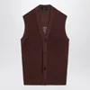 Tagliatore Perforated Cotton Vest Ribbed Hem In Brown