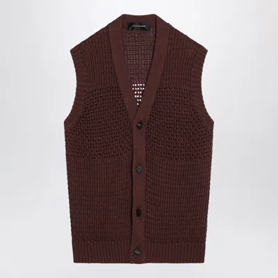 Tagliatore Brown Perforated Cotton Vest Men