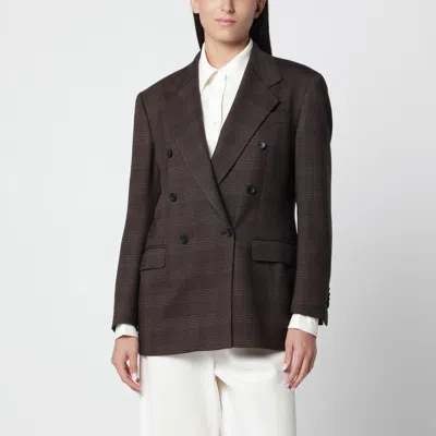 Tagliatore Brown Prince Of Wales-check Double-breasted Jacket In Animal Print