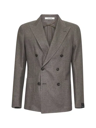 Tagliatore Brown Silk And Wool Montecarlo Double-breasted Blazer In White