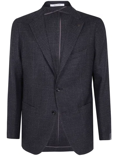 Tagliatore Brown Singlebreasted Jacket With A Micro Check Pattern In Blue