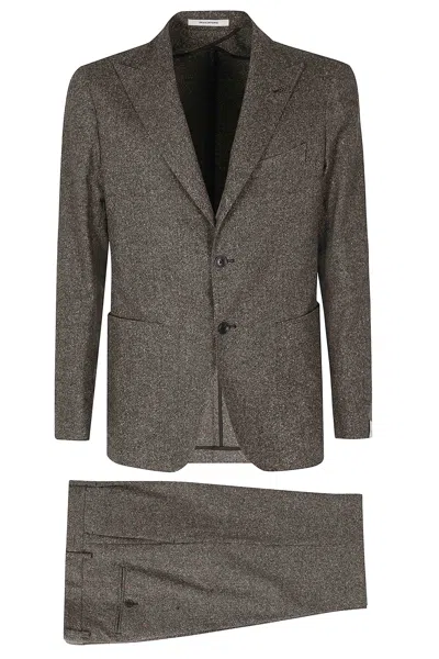 Tagliatore Brown Single-breasted One-pleat Donegal Wool-blend Suit In Gray