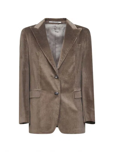 Tagliatore Brown Stretch Corduroy Bertha Single-breasted Blazer