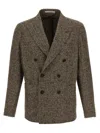 Tagliatore Textured Brown Double-breasted Wool Blend Blazer In Brown