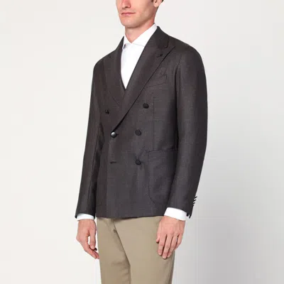 Tagliatore Brown Wool Double-breasted Jacket In Black