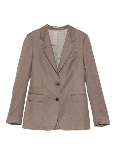 TAGLIATORE BROWN WOOL-SILK BLEND TAILORED JACKET