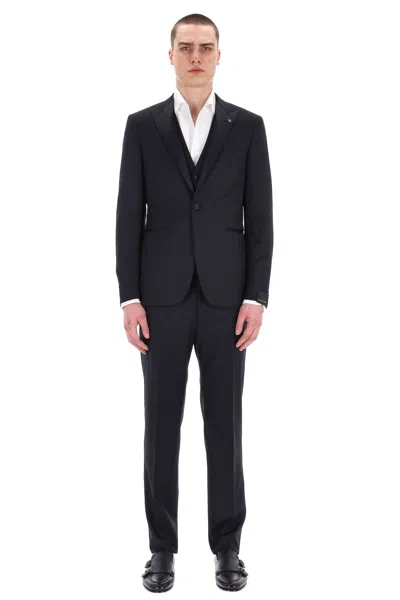 Tagliatore Bruce Line Smoking Jacket With Wool-silk Vest In Black