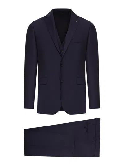 Tagliatore Bruce Tailored Wool Suit With Vest In Blue