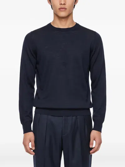 Tagliatore Budd Crew-neck Long-sleeve Sweater In Blue