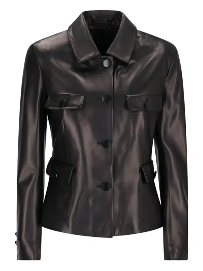 Tagliatore Button-fastening Flap-pocket Leather Jacket In Black