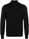 Tagliatore Button-fastening Virgin Wool Polo Shirt In Black