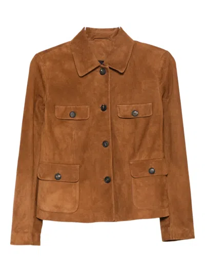 Tagliatore Button-front Suede Jacket In Brown