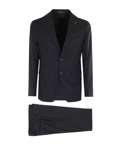 Tagliatore Button Long-sleeved Suit Coat And Trousers Set In Black