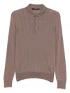 Tagliatore Button-placket Ribbed Polo Shirt In Brown