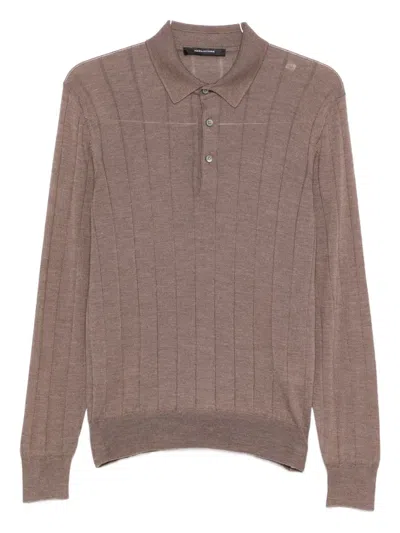 Tagliatore Button-placket Ribbed Polo Shirt In Brown