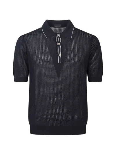 Tagliatore Button-up Polo Shirt In Blue