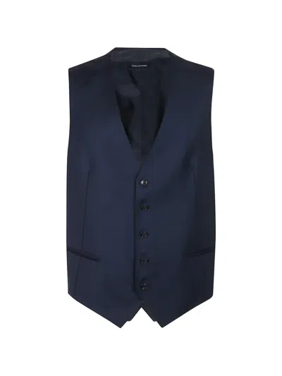 Tagliatore Button Wool Waistcoat In Blue