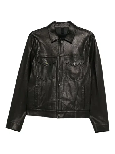 Tagliatore Long Sleeved Buttoned Leather Jacket In Black
