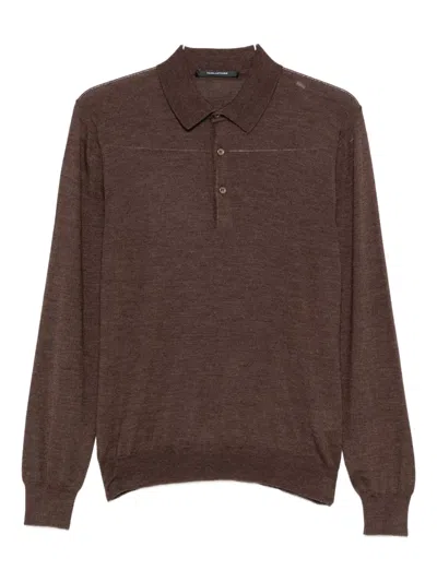 Tagliatore Buttoned Long-sleeve Polo Shirt In Brown