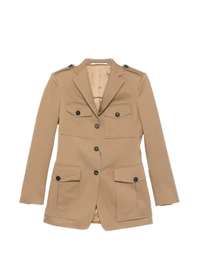 Tagliatore Cotton Jacket Notch Lapels Long Sleeves In Neutral