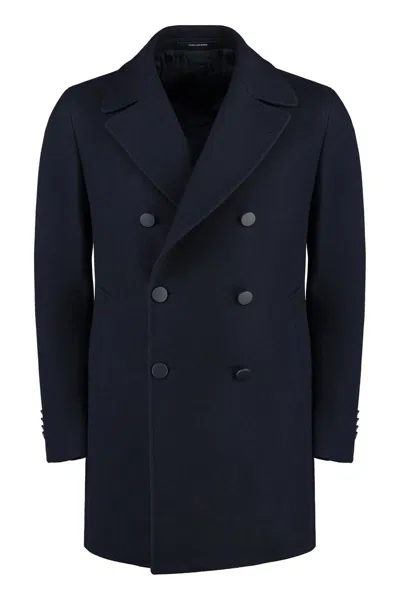 Tagliatore C-stephan Wool Blend Double-breasted Coat In Blue