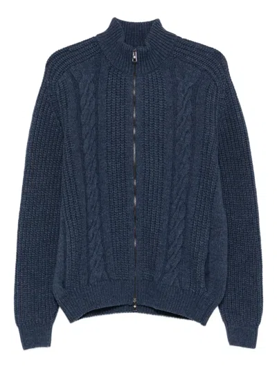 Tagliatore Cable-knit Zip-up Cardigan In Blue