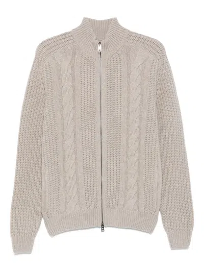 Tagliatore Cable-knit Zip-up Cardigan In Gray