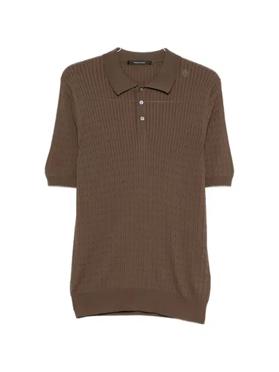 Tagliatore Cable-knit Polo Shirt For Men - Perfect For Fall Season In Brown