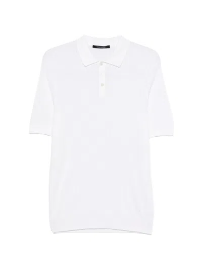 Tagliatore Cable-knit Polo Shirt With Ribbed Details In White