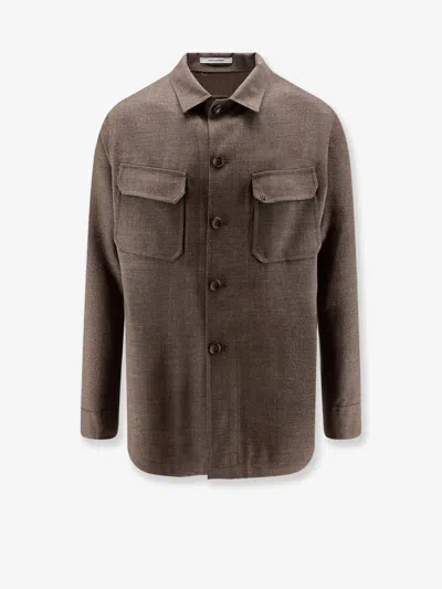Tagliatore Button-up Shirt Jacket In Brown