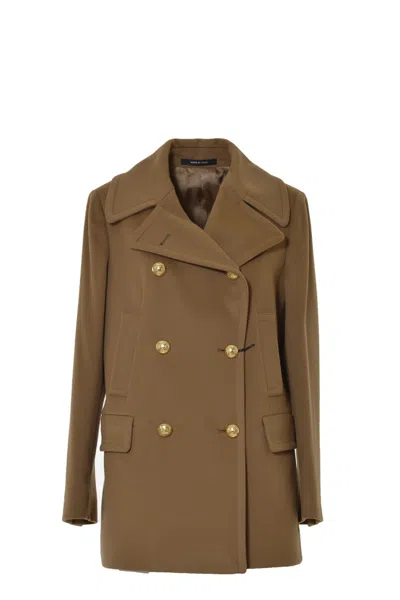 Tagliatore Camel Cashmere And Wool Blanche Coat In Brown