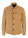 Tagliatore Beige Classic Collar Suede Jacket In Beige
