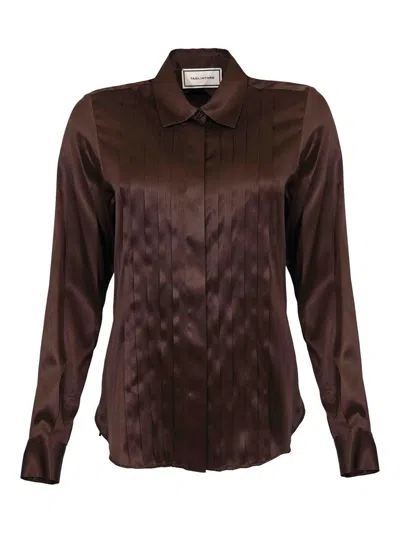 Tagliatore Natalee Shirt In Pleated Stretch Silk In Brown